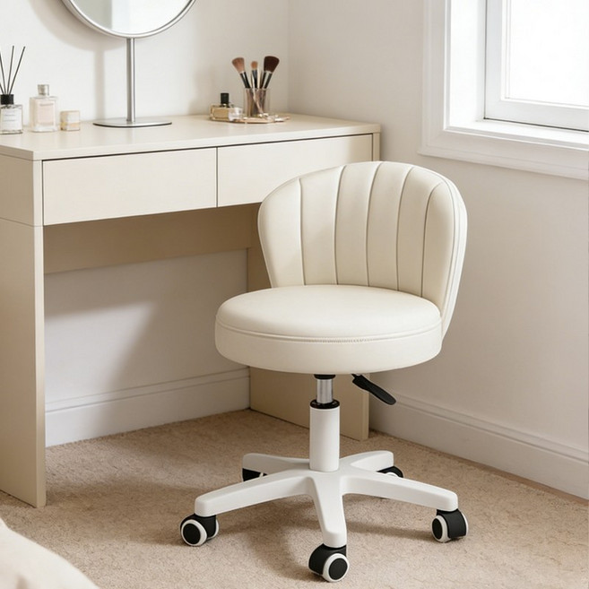 쿠리브 높이 조절가능 이동식 화장대 스툴의자, 1개, 아이보리