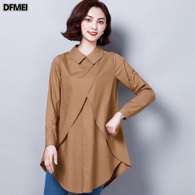 DFMEI 襯衫女裝秋裝長袖中長款港味大碼寬鬆上衣