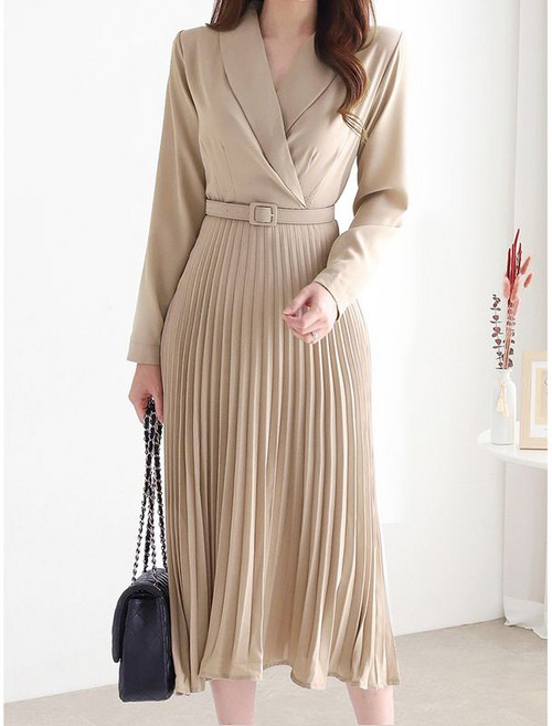 모리스커밍홈 숄카라 벨트셋 플리츠주름 원피스 M2602OP616A