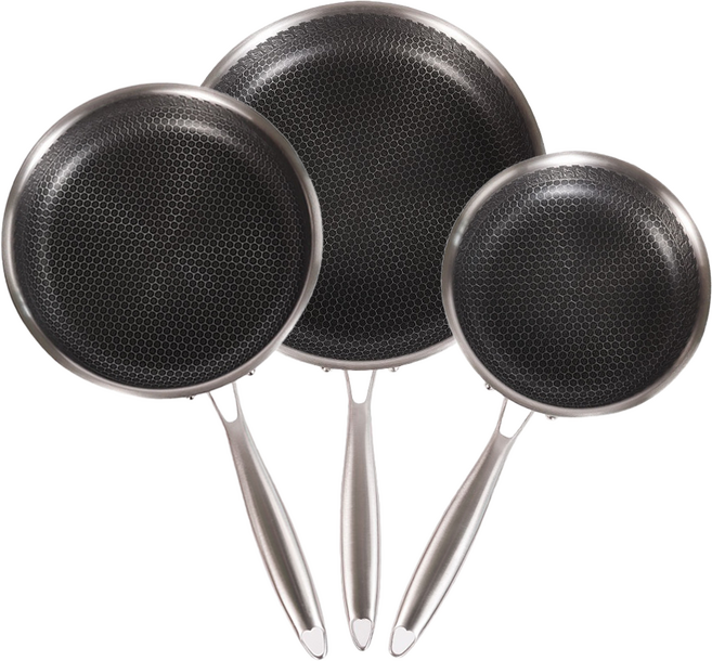 3PLY 허니컴 프라이팬 3종 세트(20cm 24cm 30cm) 인덕션 후라이팬, 1세트, 20cm+24cm+30cm 각1개씩 총 3개, 실버