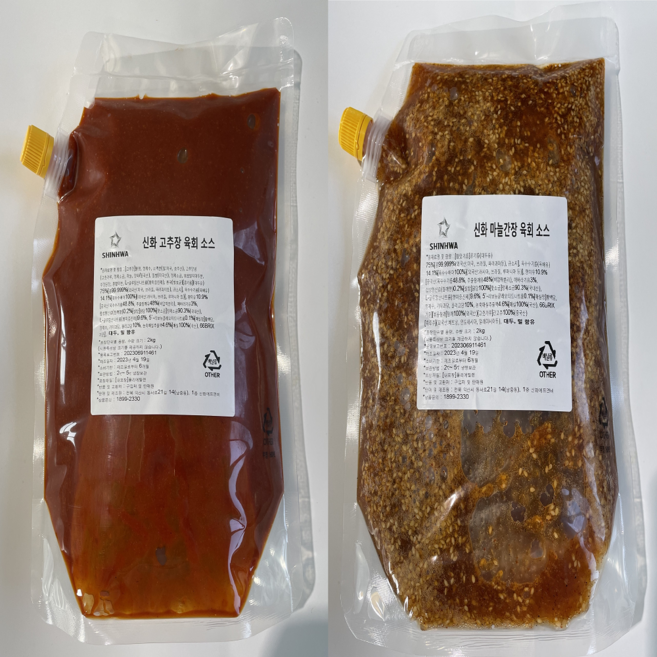 [신화식품]육회소스 1+1 고추장소스 마늘간장소스 업소용 캠핑 홈파티 식단 육사시미 뭉티기 육회비빔밥, 2개, 2kg