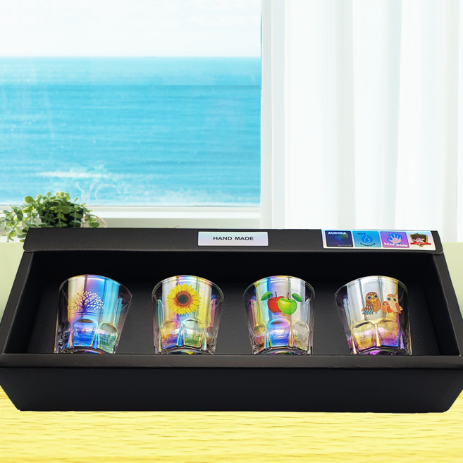 파스텔로 홀로그램 오로라 항균 99.9% 소주잔 4P 세트 색이변하는 돈나무 풍수디자인