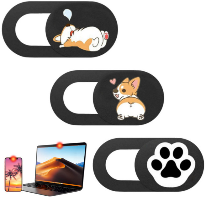 노트북 카메라가리개 웹캠커버 테블릿 핸드폰 렌즈 차단 3P 세트, 귀요미 강아지 3종, 1세트, 귀요미 강아지 3종