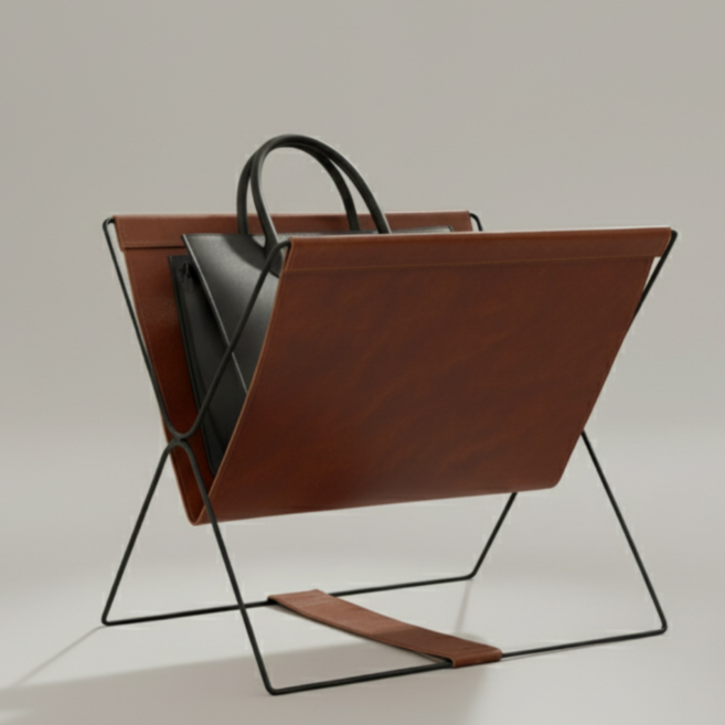 비건가죽 가방랙 매거진랙 가방보관 가방정리 가방거치대 데스크수납선반, 1개, 브라운