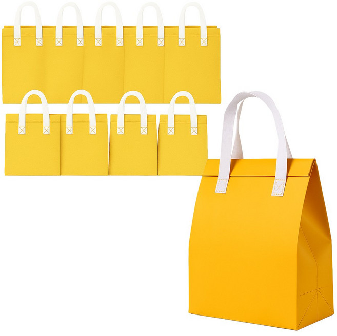 러너즈 예쁜 일회용 손잡이 은박 보온보냉백, 옐로우, 10개