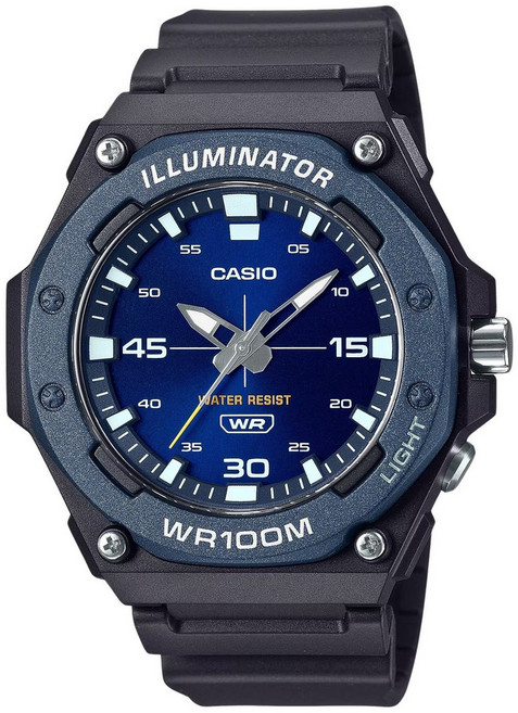 Casio 표준 아날로그 레진 스트랩 블루 다이얼 쿼츠 MW-620H-2AV 100M 남성용 시계