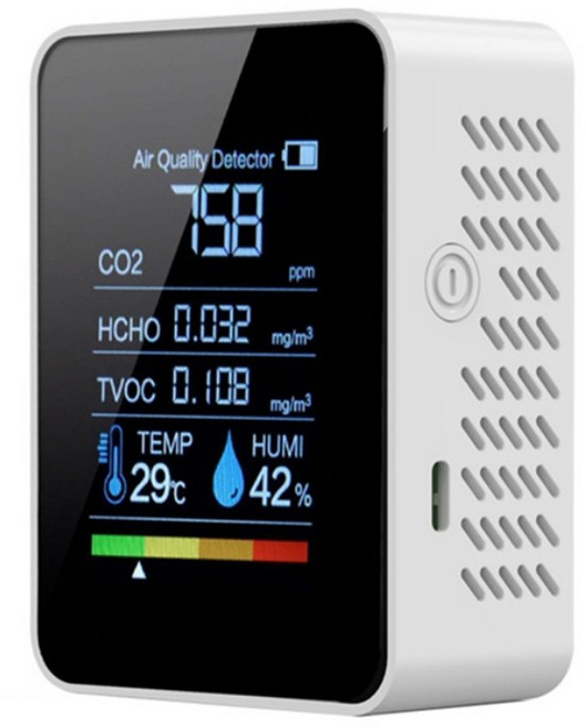 5in1 공기질 측정기 - CO2 포름알데히드 HCHO TVOC 온습도 - 충전식 실내 공기 모니터, 1개
