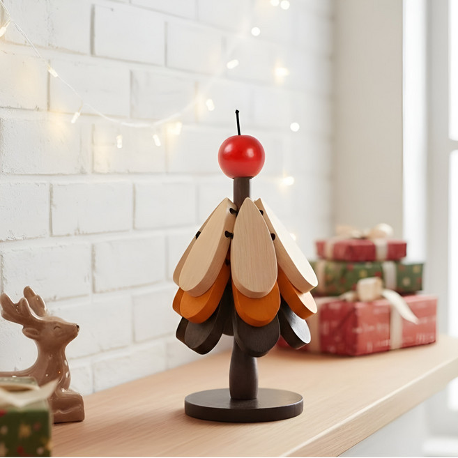 판다구 귀여운 미니 우드 트리 냄비받침, 1개, 미니 애플