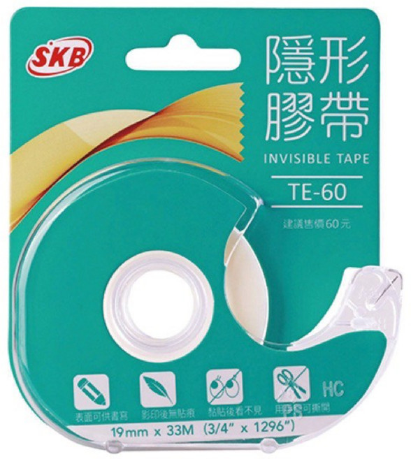 星星文具 隱形膠帶 19mmx33M+TE-30R 補充膠帶 3入 19mmx25M, 1個, 隱形膠台 TE-60