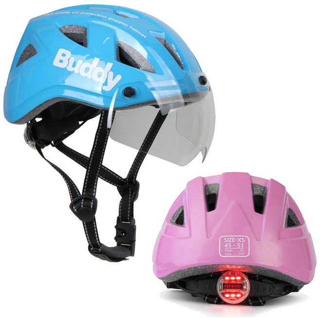 Buddy 어린이 고글헬멧 자전거 아동헬멧 킥보드 헬멧, SM 화이트, 1개