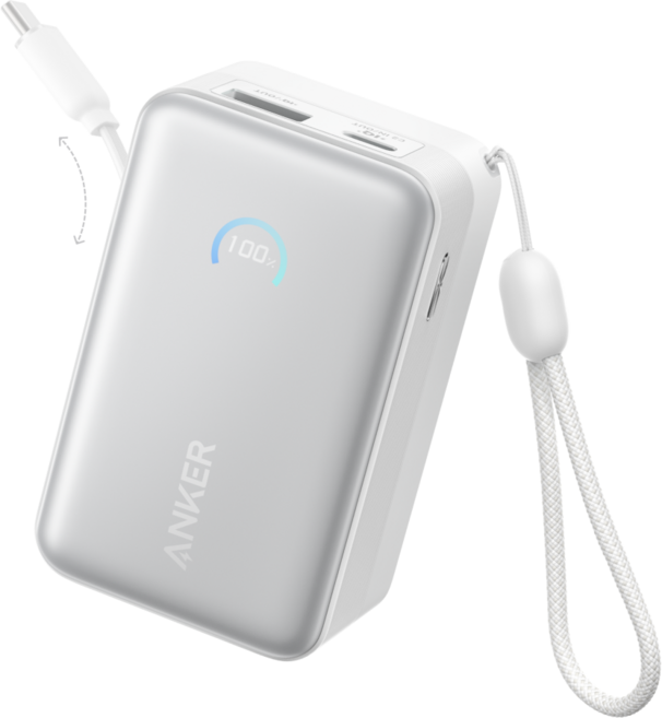 앤커 나노 파워뱅크 10000mAh 45W 보조배터리 고속충전 기내반입 C타입 케이블 일체형 아이폰 노트북 갤럭시, A1638, 화이트