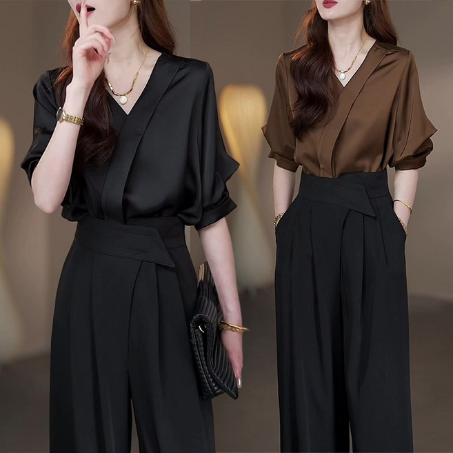 고급스러운 패션 하객록 캐주얼 슈트 봄가을 블라우스 차마바지 정장 투피스