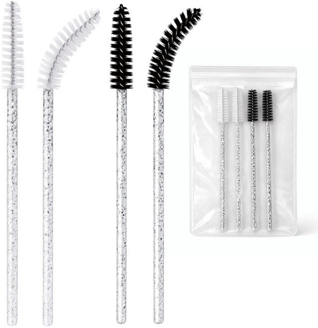 휴대용 속눈썹 정리 빗 마스카라 땅콩브러쉬, 4개, 화이트 블랙