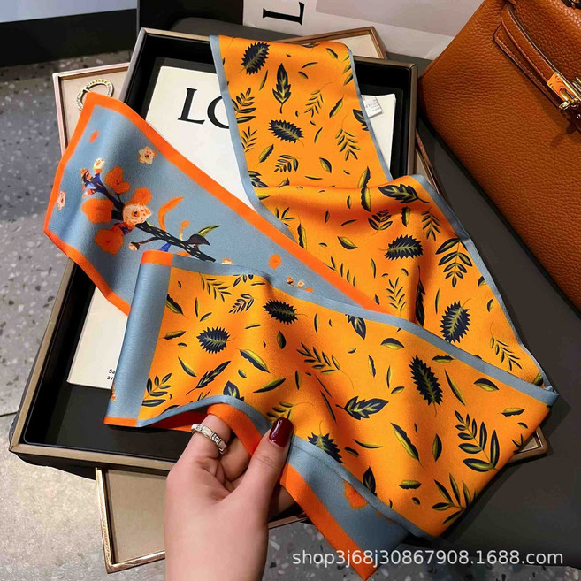 絲巾禮盒春秋小長條絲巾新款百搭高級感圍巾女士襯衫裝飾領巾飄帶