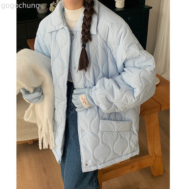 小蔡姑娘多巴胺彩色菱格棉服女新款復古寬鬆羊羔毛麵包服外套