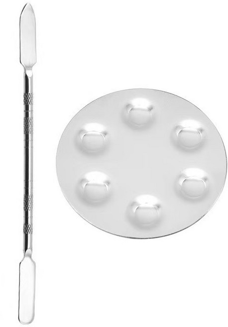 스테인리스 미니 링 파운데이션팔레트+메이크업주걱, 2개, 실버