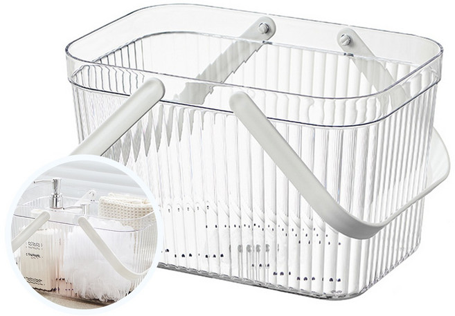 물빠짐 목욕바구니 욕실 바스켓 수납 정리함 대용량 수영장 헬스장 비닐목욕가방, 투명 화이트, 1개