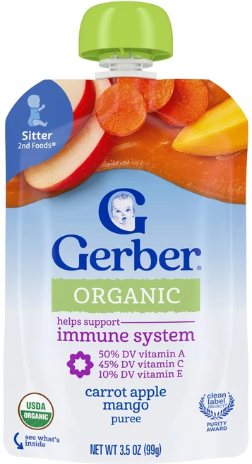 Gerber Smart Flow 유기농 당근 사과 망고 99g(3.5oz) Gerber (거버), Gerber, Smart Flow, 유기농, 당근, 사, 1개 - 쿠팡