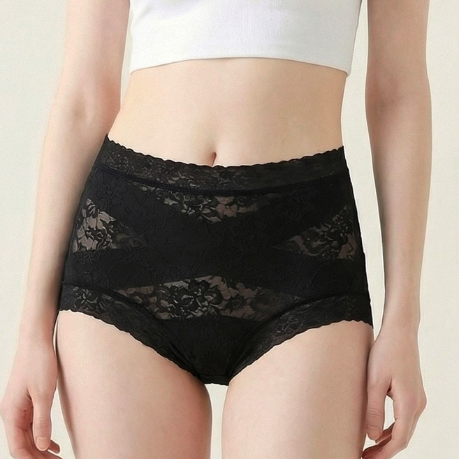 미미캐츠 2매구성 뱃살 보정 X서포트 하이웨스트 레이스 여성 보정팬티 2매 P-03058