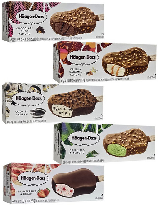 하겐다즈 아이스크림 스틱바 아이스크림바 (아이스박스 포장), 5개, 80ml