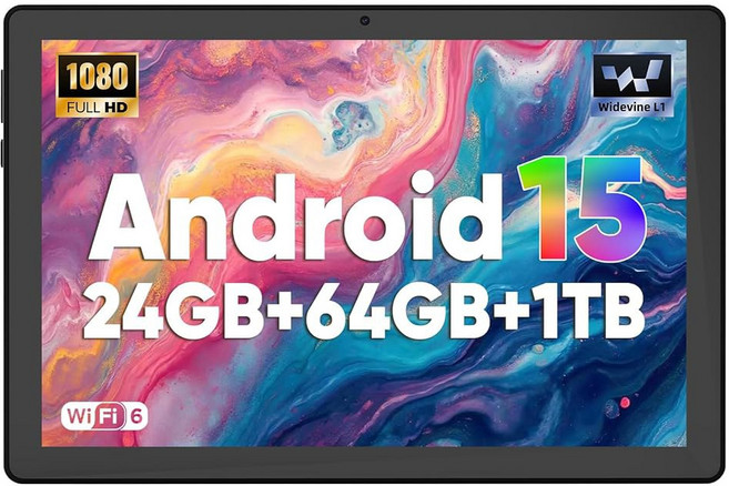 글리소 2026 업그레이드 태블릿 10인치 안드로이드 태블릿 옥타코어 24GB 64GB 1TB TF 안드로이드 15 듀얼 카메라 얼굴 해제 고속 충전 5000mAh, Black