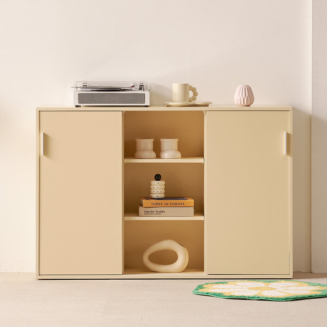 룸앤디 NEW 스르륵 3단 1200오픈 E0등급 슬림 슬라이딩 수납장, 스르륵 3단 1200오픈 (일반형) 버터