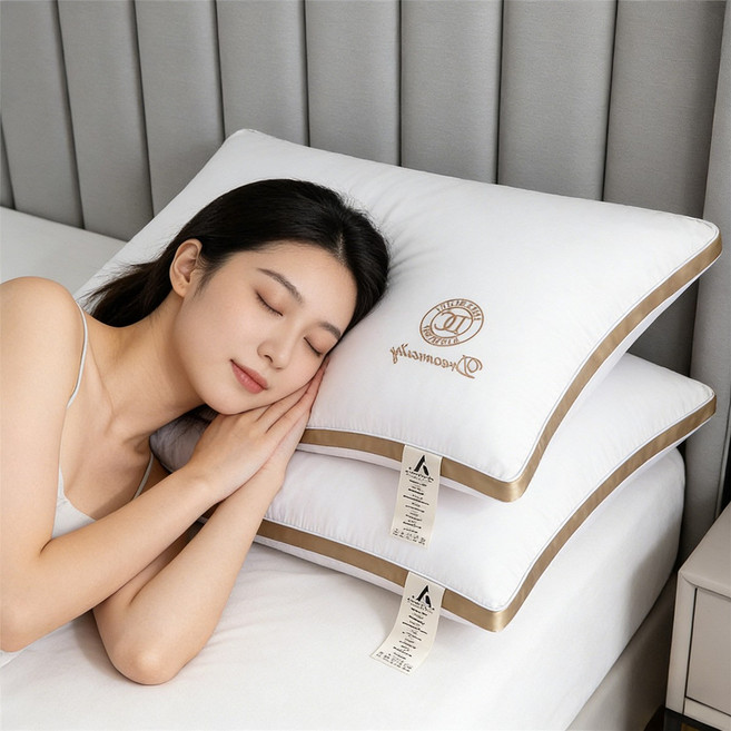 호텔식 베개 푹신한 수면 베개 목편한 베개 48x74 사계절 베개, 화이트, 2개