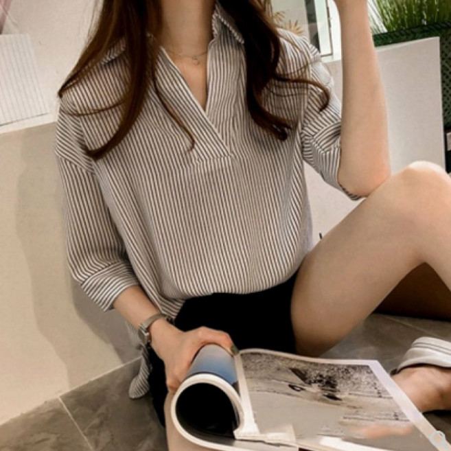 드마엘 여성 로헤니 8부 스트라이프 블라우스 셔츠(3color)+델로나