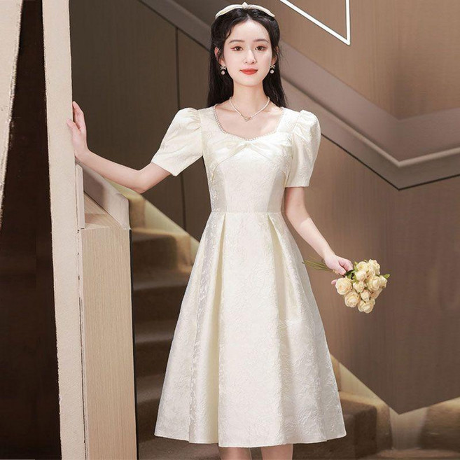 good 登記小白裙2026年新款法式結婚小禮服高級感畢業拍照連衣裙夏, 白色 3106 ,S, 白色
