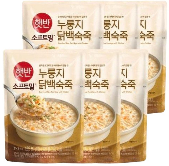 CJ제일제당 햇반 소프트밀 누룽지 닭백숙죽 420g 6개