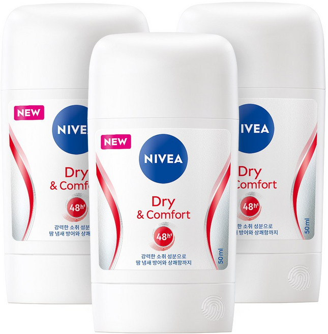 니베아 데오드란트 스틱 드라이 앤 콤포트, 50ml, 3개