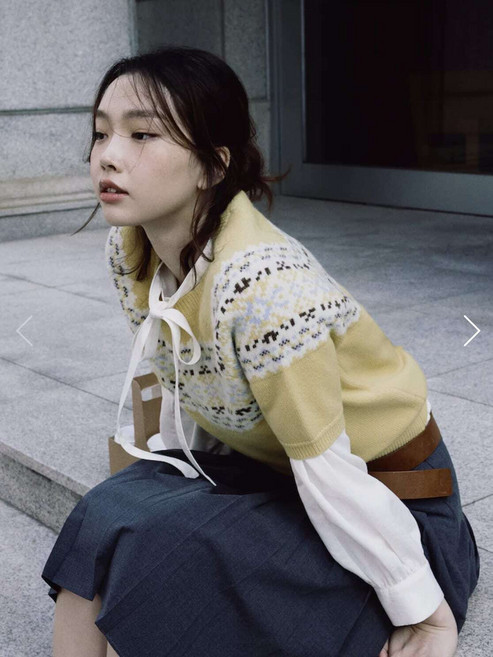 [국내백화점] 빈폴레이디스 페어아일 반소매 풀오버 - 옐로우 BF5951C05E 따듯함 정품