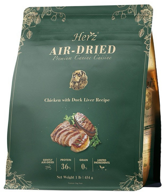 Herz 赫緻 美饌低溫風乾狗飼料 嫩羊佐鴨肝, 1包, 嫩雞佐鴨肝, 454g, 雞