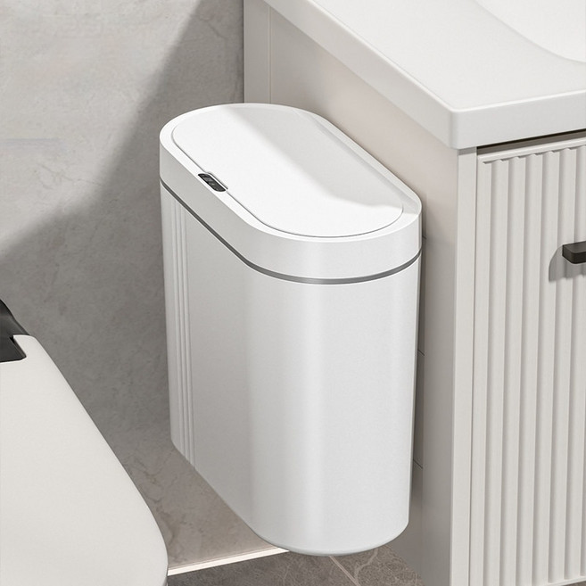 Aourk 화장실 벽걸이 센서 휴지통 틈새 쓰레기통 9리터, 화이트