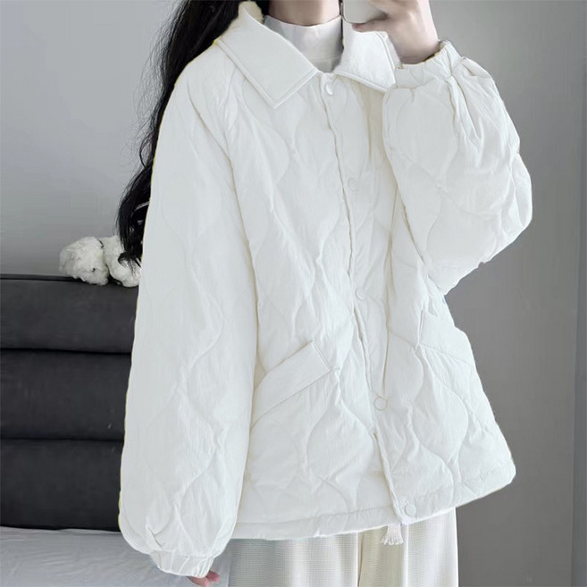 QEWBG 여성 가을겨울 경량 패딩 카라 숏 자켓 루즈핏