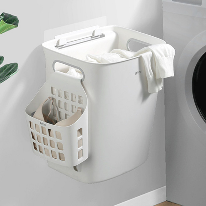 무타공마켓 2세대 벽부착 매쉬통풍 빨래바구니, 화이트