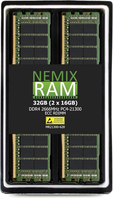 NEMIX RAM 32GB2X16GB DDR4 2666MHZ PC4-21300 2Rx8 1.2V CL19 288-PIN ECC RDIMM 등록 서버 메모리 키트 Dell