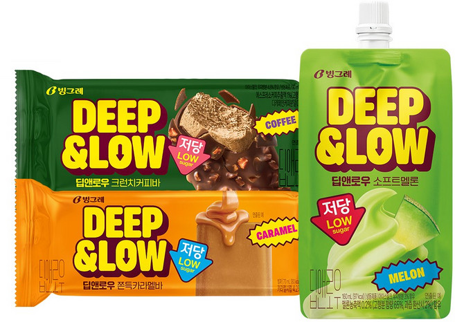 빙그레 딥앤로우 저당아이스크림 소프트멜론+크런치커피바+쫀득카라멜바 3종 각10개씩 총30개입, 1개