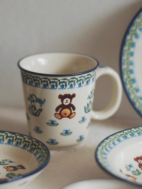 레트로 머그컵 홍차 티컵 예쁜 찻잔 라떼잔 도자기 접시, 1개, 벨플라워 베어 머그 450ml