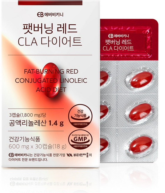 에버비키니 팻버닝 레드 CLA 다이어트 공액 리놀레산, 30정, 1개