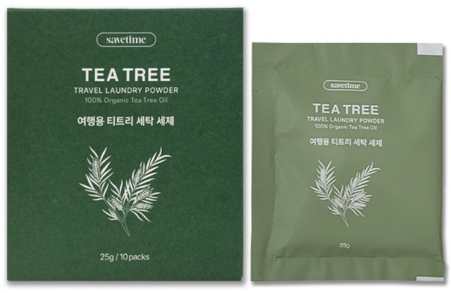세이브타임 여행용 티트리 세제 [특허성분] (10EA) 캠핑 휴가 휴대용 세탁, 10개, 25ml, 여행용 가글 세제 1개(10개입)
