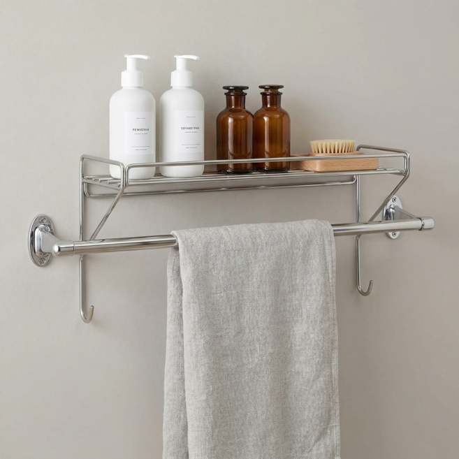 onthetem 욕실 화장실 수건 거치선반 스텐 무타공 수건걸이, 스테인리스, 1개