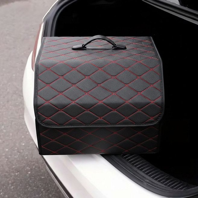 아망디에 프리미엄 차량용 트렁크 정리함 접이식 수납함 손잡이형, 블랙/레드