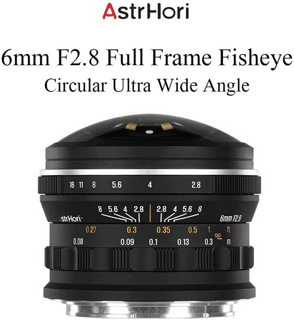 AstrHori 6mm F2.8 풀프레임 어안 렌즈 원형 초광각 수동 초점, 캐논 RF 마운트