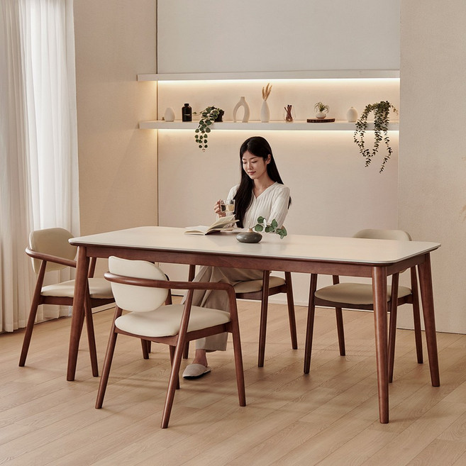 동서가구 로사 6인용 원목 세라믹 식탁 세트 1800 (의자4) DF927588, 상판 베이지 / 식탁 월넛, 일반의자 4