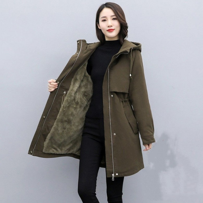 쩐쿠 여성 겨울 롱 점퍼 후드 기모 안감 퍼 하프코트 블랙 T1956