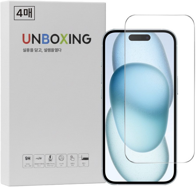 언박싱 아이폰 간편부착 풀커버 전면 강화유리 액정보호필름 4매입, 1세트