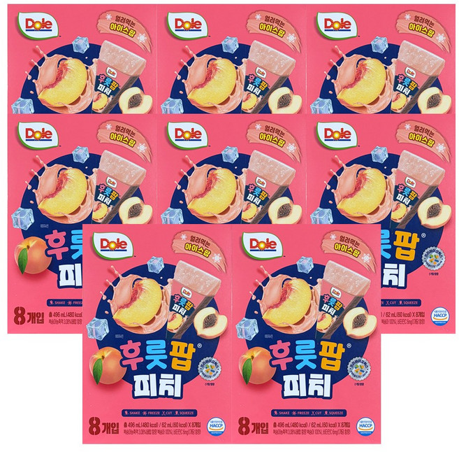 Dole 돌 후룻팝 피치 피치팝 얼려먹는주스, 496ml, 8개