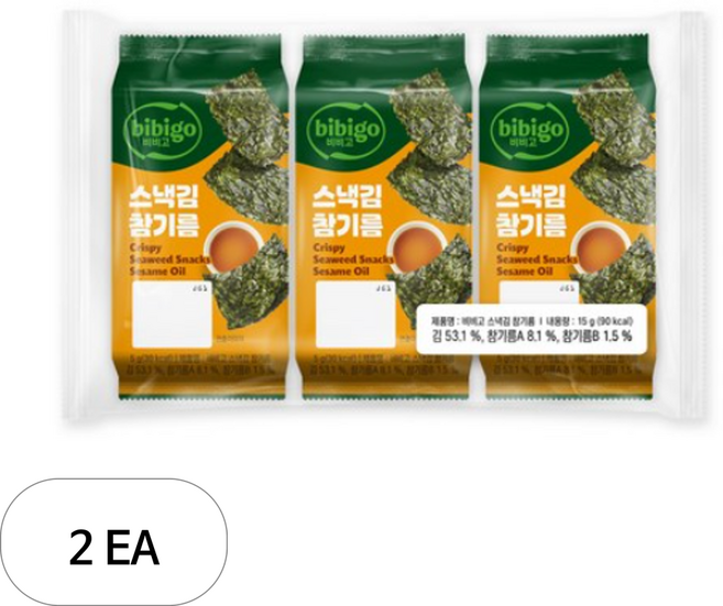 비비고 스낵김 오리지널, 15g, 2세트