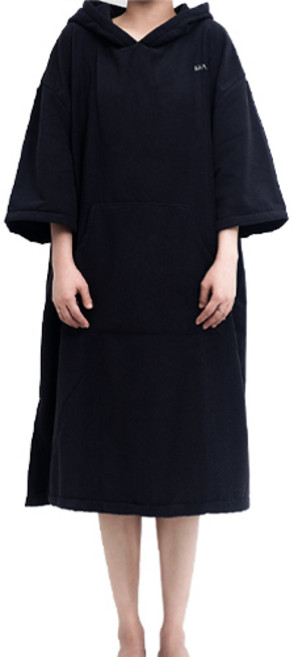 막심 남성 여성 오버핏 후드 비치타올 판초 가운, 블랙, 1개